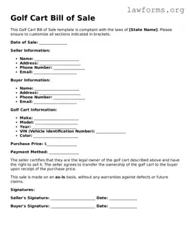 Valid Golf Cart Bill of Sale Form
