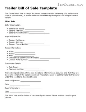 Valid Trailer Bill of Sale Form