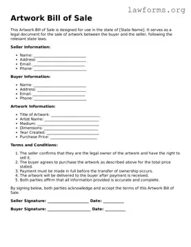 Valid Artwork Bill of Sale Form