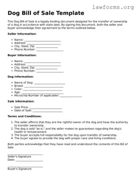Valid Dog Bill of Sale Form