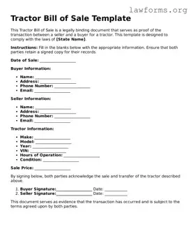 Valid Tractor Bill of Sale Form