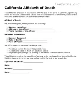 Attorney-Approved Affidavit of Death Template for the State of California