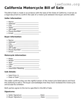 Attorney-Approved Motorcycle Bill of Sale Template for the State of California