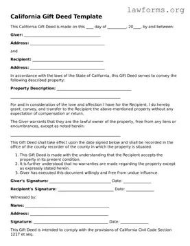 Attorney-Approved Gift Deed Template for the State of California