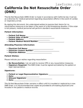 Attorney-Approved Do Not Resuscitate Order Template for the State of California