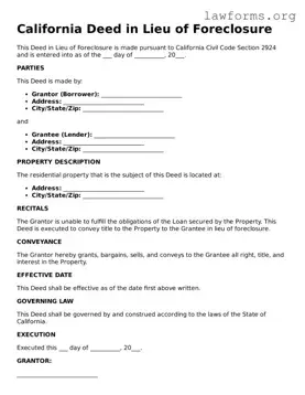 Attorney-Approved Deed in Lieu of Foreclosure Template for the State of California