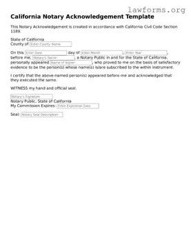 Attorney-Approved Notary Acknowledgement Template for the State of California