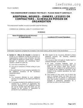 Fill Out a Valid Cg 20 10 07 04 Liability Endorsement Template