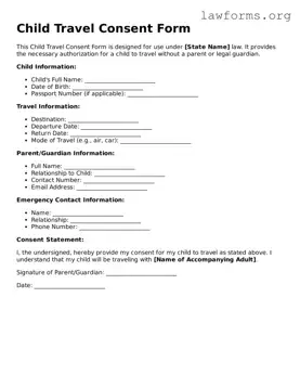 Valid Child Travel Consent Form Form