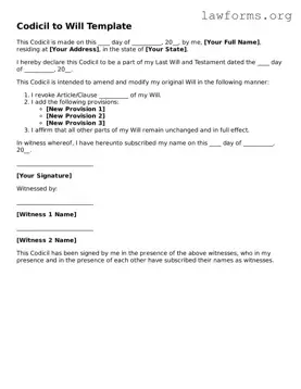 Valid Codicil to Will Form