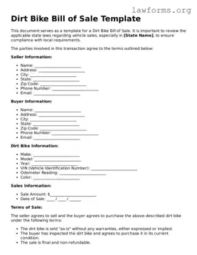 Valid Dirt Bike Bill of Sale Form