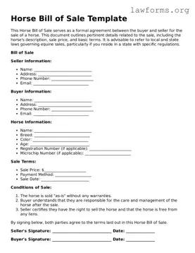 Valid Horse Bill of Sale Form