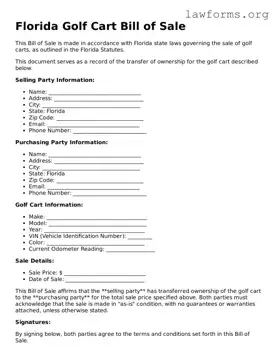 Attorney-Approved Golf Cart Bill of Sale Template for the State of Florida