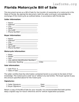 Attorney-Approved Motorcycle Bill of Sale Template for the State of Florida