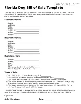 Attorney-Approved Dog Bill of Sale Template for the State of Florida