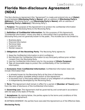 Attorney-Approved Non-disclosure Agreement Template for the State of Florida