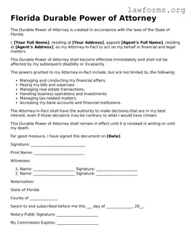 Attorney-Approved Durable Power of Attorney Template for the State of Florida