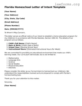 Attorney-Approved Homeschool Letter of Intent Template for the State of Florida
