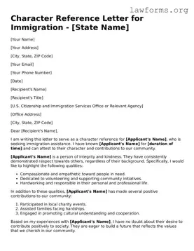 Valid Character Reference Letter for Immigration Form