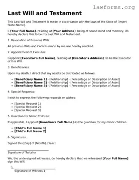 Valid Last Will and Testament Form