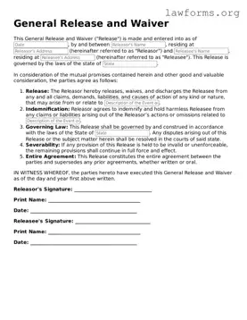 Valid General Release and Waiver Form