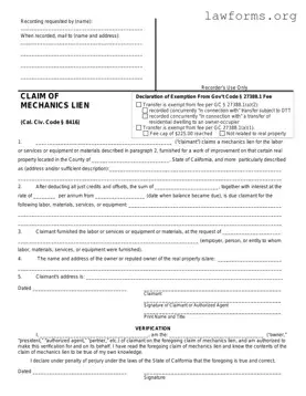 Fill Out a Valid Mechanics Lien California Template