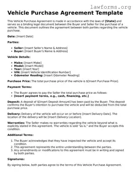 Valid Vehicle Purchase Agreement Form
