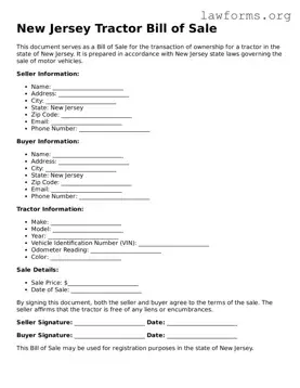 Attorney-Approved Tractor Bill of Sale Template for the State of New Jersey