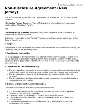 Attorney-Approved Non-disclosure Agreement Template for the State of New Jersey