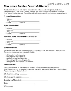 Attorney-Approved Durable Power of Attorney Template for the State of New Jersey