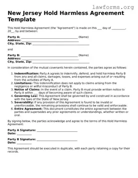 Attorney-Approved Hold Harmless Agreement Template for the State of New Jersey