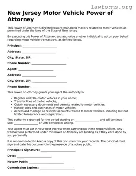 Attorney-Approved Motor Vehicle Power of Attorney Template for the State of New Jersey