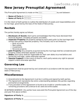 Attorney-Approved Prenuptial Agreement Template for the State of New Jersey