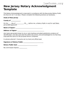 Attorney-Approved Notary Acknowledgement Template for the State of New Jersey