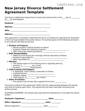Attorney-Approved Divorce Settlement Agreement Template for the State of New Jersey