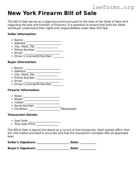 Attorney-Approved Firearm Bill of Sale Template for the State of New York