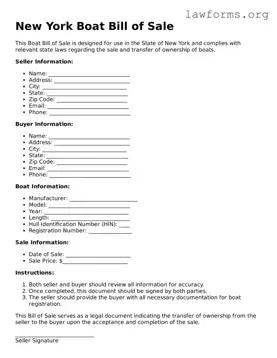 Attorney-Approved Boat Bill of Sale Template for the State of New York