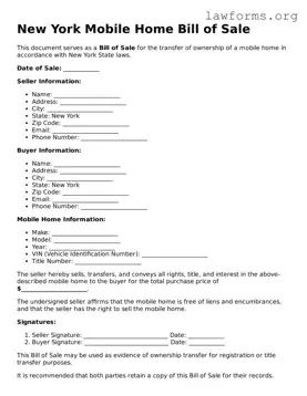 Attorney-Approved Mobile Home Bill of Sale Template for the State of New York