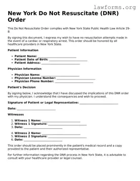 Attorney-Approved Do Not Resuscitate Order Template for the State of New York