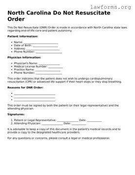 Attorney-Approved Do Not Resuscitate Order Template for the State of North Carolina
