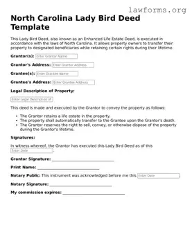 Attorney-Approved Lady Bird Deed Template for the State of North Carolina