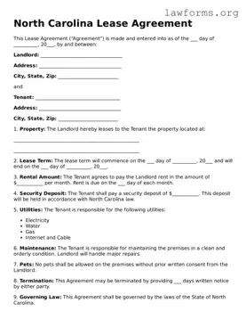 Attorney-Approved Lease Agreement Template for the State of North Carolina
