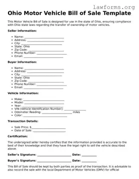 Attorney-Approved Motor Vehicle Bill of Sale Template for the State of Ohio
