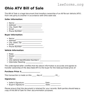 Attorney-Approved ATV Bill of Sale Template for the State of Ohio