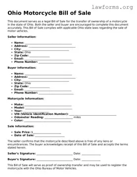 Attorney-Approved Motorcycle Bill of Sale Template for the State of Ohio