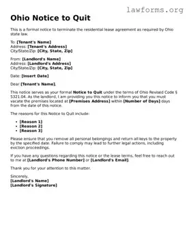 Attorney-Approved Notice to Quit Template for the State of Ohio