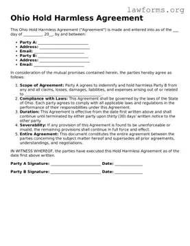 Attorney-Approved Hold Harmless Agreement Template for the State of Ohio
