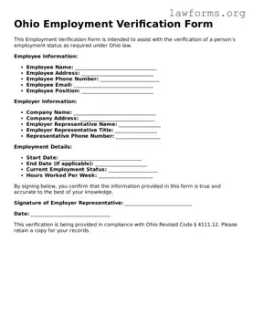 Attorney-Approved Employment Verification Template for the State of Ohio