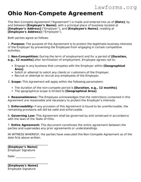 Attorney-Approved Non-compete Agreement Template for the State of Ohio