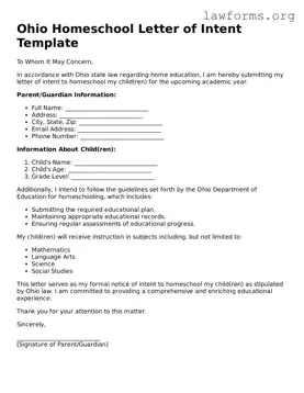 Attorney-Approved Homeschool Letter of Intent Template for the State of Ohio